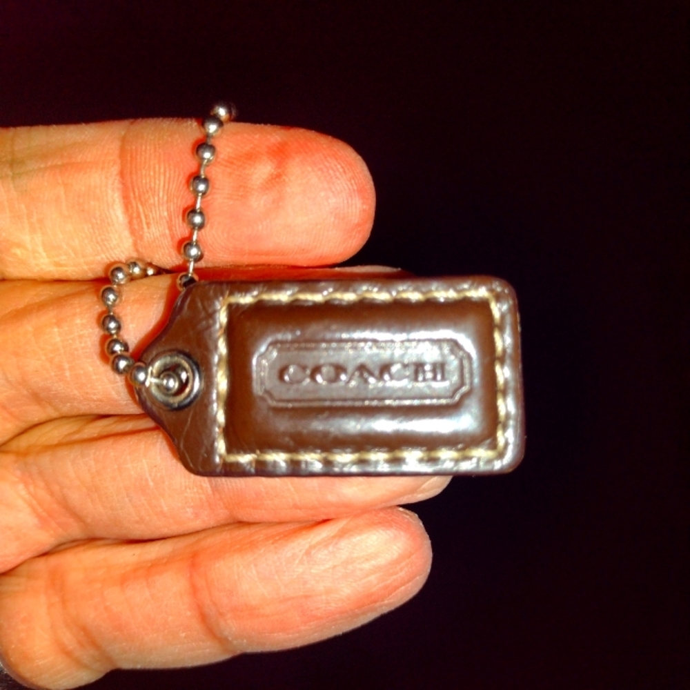 1.5" Small COACH Mahogany Brown LEATHER Nickel Fob Bag Charm Keychain Hang Tag